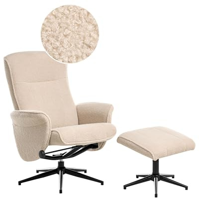 Beliani Modern Recliner Office Chair Boucle Fabric Reclining Swivel Footstool Beige Japet