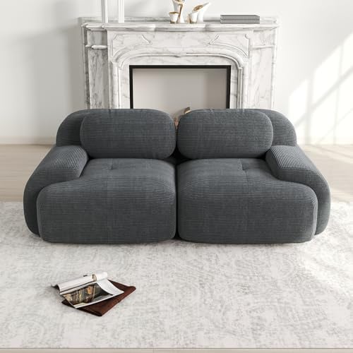 A ALFRESCOOL Modulares 2 Sitzer Sofa aus Cordstoff, Boneless Couch, Compressed Sofa, Ohne Montage & Rutschfester Unterseite, frei Kombinierbar, für Wohnzimmer, Ruhezonen, 208×103×75cm (Grau)