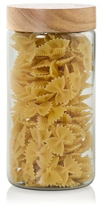 AdHoc Vorratsgläser mit Deckel luftdicht 1,2 l, Rund, mundgeblasenes Glas | Holzdeckel, Vorratsdosen mit Deckel luftdicht, Vorratsgläser mit deckel, Overnight Oats Gläser, Vorratsbehälter