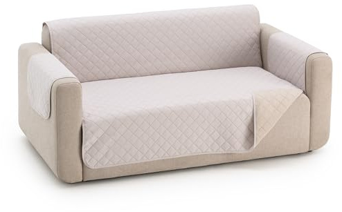 fundabel® Funda Cubre Sofá Due Acolchada, 3 Plazas (160 cm), Marfil | Reversible | Protector Sofá Universal | Tacto Suave y Resistente | Ideal Mascotas | Fabricada en España