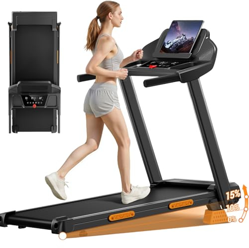 UMAY Tapis de Course Pliable Inclinable 15%, 12KM/H Tapis de Marche Inclinable, Treadmill Home avec Moteur 3,0 CV