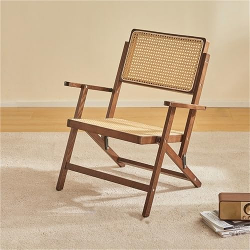 Pink Palm Rattan-Klappstuhl, tragbarer Freizeitstuhl, Esszimmerstuhl mit Rückenlehne, moderner Akzentstuhl aus Holz mit Armlehnen für Schlafzimmer, Wohnzimmer, Esszimmer, Outdoor (braun)