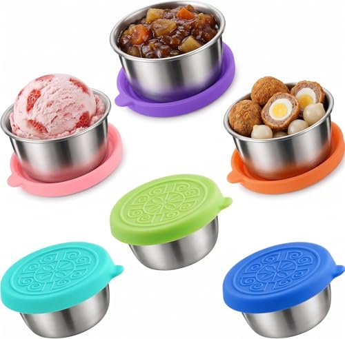 6 Pcs Small Food Storage Containers, 50ml Stainless Steel Round Jars