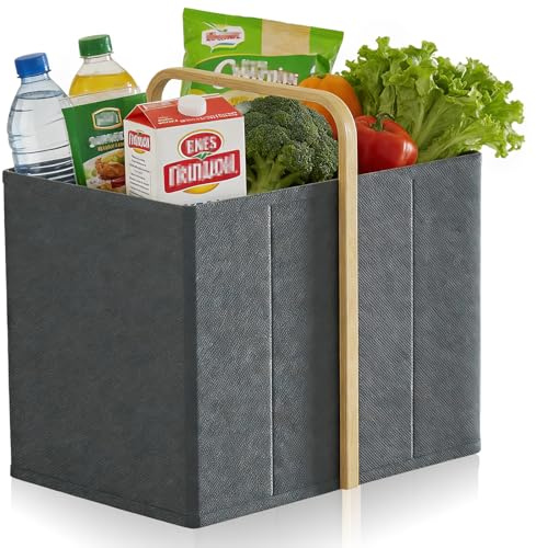 DOKRVLOQ 64L stabiler Einkaufskorb faltbar Tragekorb mit Henkel, Ideal als eleganter Einkaufstasche groß, Picknickkorb oder Shopper (Grau)
