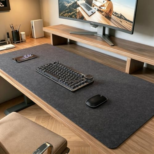 Schreibtischunterlage Filz, 90x40cm Rutschfeste Tischunterlage Schreibtisch Desk Mat, Mauspad XXL Schreibtisch Unterlage Zubehör für Büro & Home office (Dunkelgrau, 90x40cm)