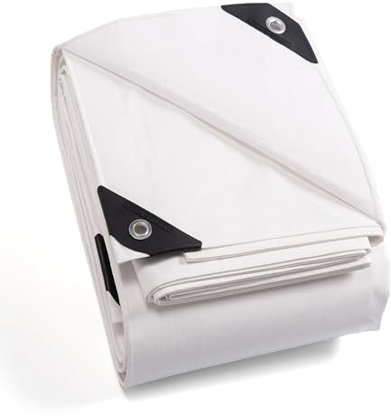 GUARD SHIELD White Tarpaulin Waterproof Heavy Duty 4m x 4m Tarp with Eyelets UV Resistant Multipurpose for Outdoor 160g/m²