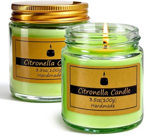 2pcs Citronella Kerzen Outdoor,Lemongrass Zitronella Kerzen Natürliches Sojawachs im Glas，Natürliche Sojawachs Zitronella Kerze draußen für Garten, Camping, Indoor, Terrasse, Picknicks