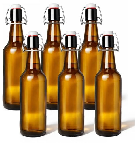 Devitre 6 x brown swing top bottles, 500 ml, glass bottles with swing top for beer, juice, oil, including labels