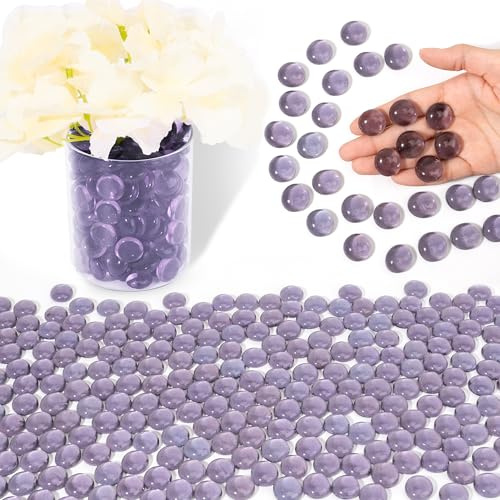Glass Beads for Vases, 440g Mancala Stones, Decorative Vase Filler Beads Gems, Flat Marbles for Flower Holder, Crafts, Flat Glass Marbles Pebbles for Aquarium Decor, Fish Tank Decorations, Purple