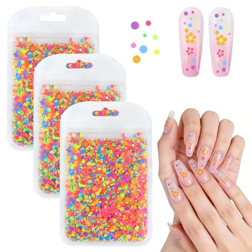 Nagelkunst Glitzer Pailletten,3 teiliges Runde Nägel Kunst Pailletten Set | 3D Klare Ultradünne Nagelkunst,Fluoreszierende Nageldesign Konfetti,Glitzer für Nägel,Nageldekoration für Frauen(Fluoreszenz)