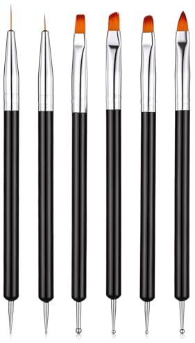 6PCS Double Ended Nail Art Brush, Nail Dotting Tools Professional Nails Design Pens Nails Art Gel Polish Liner Brushes for Gel Polish, Liner, Drawing and Detailing