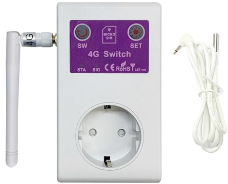Wesafrae Interruptor de Sensor de Temperatura 4G Enchufe Inteligente UE 16A Control Remoto por GSM SMS Apagado/Encendido Controlador de Relé para Electrodomésticos Enchufe UE
