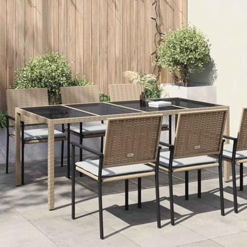 Cartvyn Gartentisch Beige Poly-Rattan wetterfest 190 x 90 x 75 cm Gartentisch für draußen Terrassentisch Outdoor Esstisch Garten Balkontisch