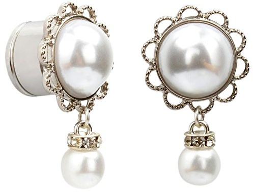 HuaCan Flesh Tunnel Set 6-16mm Anhänger Ohr Piercing Plugs Weiße Kronblatt Perle Retro-Stil Design 1 Paar Schmuck Stecker Hochwertige Chirurgenstahl Edelstahl 316L Single flared Expander 2 Stück