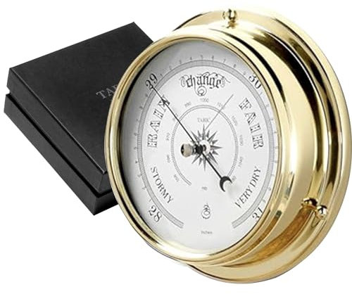 Tabic Traditional Brass Barometer, Heavy Lacquered Brass (1/2kg), Weather Instrument, Yacht Ship Sailing Clock, Gift, Handmade in England