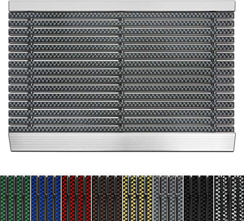 etm Fußmatte mit Aluminium Rahmen für außen | Elegante Alumatte mit robusten Bürsten wetterfest | 3 Größen (50 x 80 cm Grau)