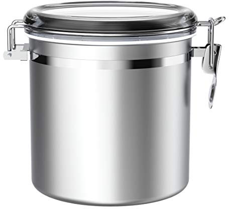 ENLOY 165oz Stainless Steel Airtight Canister for Kitchen, Large Flour Coffee Bean Tea Cereal Sugar Cookie Metal Food Storage Canisters with Clear Lid and Sturdy Locking Clamp
