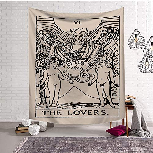 BOYOUTH Tarot-Wandteppich, Wandbehang, die Liebhaber, VI Mittelalter Europa Wahrsagungsbilder Digitaldruck Wandteppich für Wohnzimmer Schlafzimmer Schlafsaal Dekoration, 95 cm breit und 72,9 cm hoch