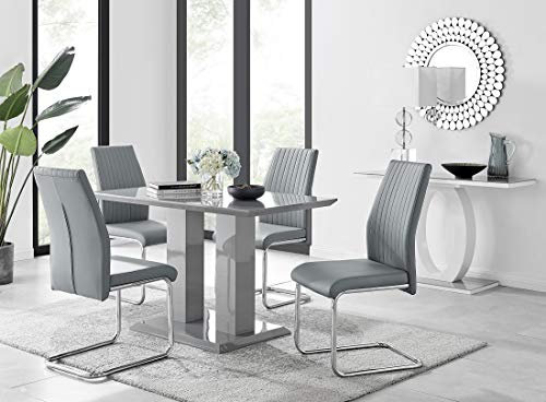 Furniturebox UK Imperia 4 Modern Grey High Gloss Dining Table and 4 Stylish Contemporary Lorenzo Dining Chairs Set (Dining Table + 4 Elephant Grey Lorenzo Chairs)