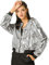 Allegra K Damen-Bomberjacke mit Glitzer, lange Ärmel, Reißverschluss, Pailletten, silber, L