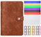 6 Löcher Loseblatt Notizbuch, Binder Notebook aus PU Leder mit 12 Stück A6 PVC Binderumschlägen Etikettenaufklebern Binder Notizbuch Ringbuchordner, Braun