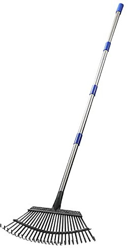 Gartenrechen, 2,8 cm Durchmesser und 1,8 m hoch, Edelstahl, robust, verstellbar, langer Griff, für Garten, Rasen und Fensterblätter (25 Zinken)