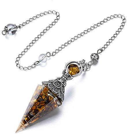 GEHECRST Schmuck Edelstein Pendel Steine Pendulum Pendel Anhänger mit Kette für Reiki Heilung Dowsing Scrying Balance Armband (Tigerauge)