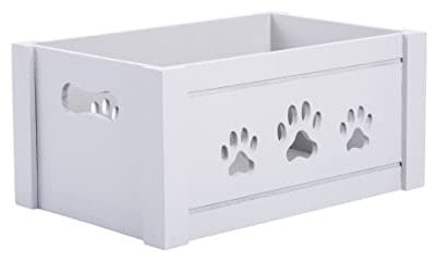 Paw Shaped Cutout Dog Toys Chest Gift Hampers Storage Collection Box Wooden Crates Gift Hampers (Grey, Medium)