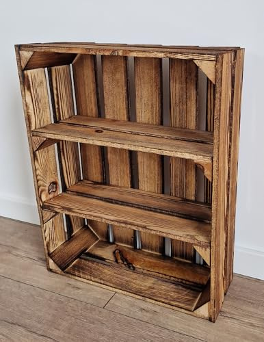 Wooden Storage Crates & Boxes with Shelves - Rustic Home Decor (Burnt effect crates short, 1)
