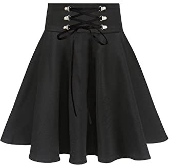 TONCHENGSD Damen Minirock Gothic Punk Plaid Plissee Hohe Taille Kurz A-Linie Flare, Schwarz, Groß