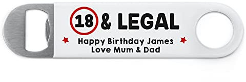 18 And Legal 18th Birthday Bottle Opener, 18th Birthday Gifts From Mum and Dad, Personalised Beer Drinks Bottle Opener, 18th Birthday Presents Son Grandson Nephew, 18 Today Gifts