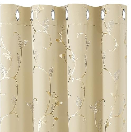 BUHUA Verdunklungsvorhänge mit Ösen, Blickdichte Vorhänge Kurz, Fenster Gardienen 2-Set Thermovorhang Verdunkelung für Schlafzimmer, H 183 x B 117 cm, Beige