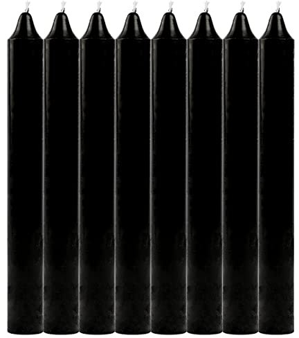 Pack de 8 Velas Cilíndricas de Parafina Pura y Mecha de Algodón, 17.5 cm - Larga Duración, Sin Perfume, Ideal para Decoración, Rituales y Eventos - Negro