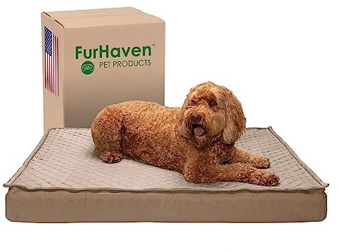 Furhaven Wasserabweisendes Hundebett für drinnen und draußen, wandelbare Steppdecke, kühlendes Gelschaum-Hundebett, Sand, Jumbo, Größe XL