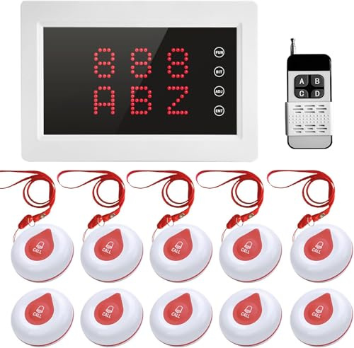 WNKRUN Caregiver Pager System 400m Range Nurse Call System 10 Call Buttons | 1 Display Receiver 7 Alert Tones Caregiver Call Button Waterproof Patient Call Bell for Clinic Hospital Nurses Station Home
