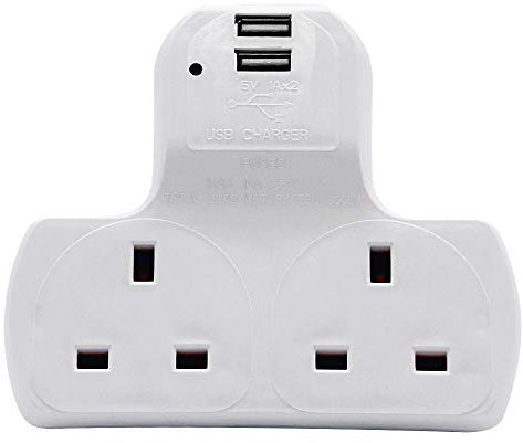 Innoteck 2 Way Plug Extension Socket with Neon Indicator - Includes 2 USB Slots - 1 Amp USB Charging Current- Compact & Lightweight - 13A Fused UK Plug Power Socket for Bedroom, Office, Kitchen, White