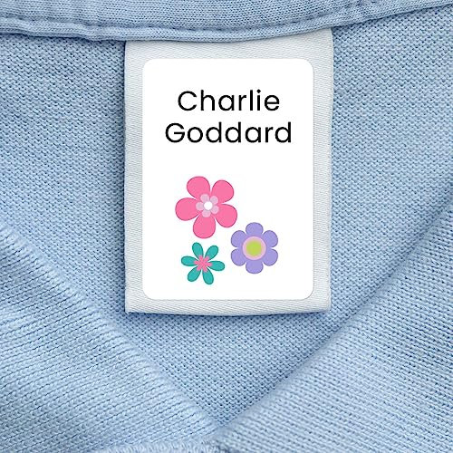 86 x Personalised Stick-On Waterproof Washable Name Labels Pack of 2 Sizes for Clothes, Water Bottles, School Uniform, Equipment, Shoes, School, Nursery, Day Care - Daisy (SFP)