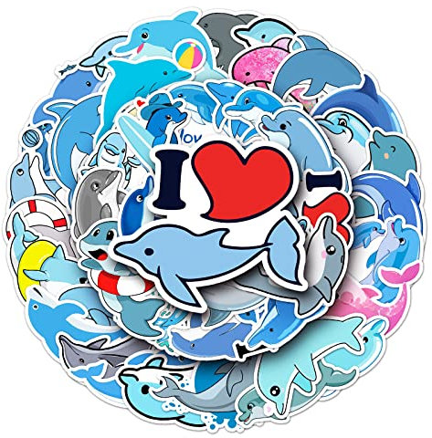 Bric Dodo 50 Stück Delfin Aufkleber Wasserflaschen Laptop Telefon Gitarre Skateboard Computer Koffer Fahrrad Dolphin Vinyl Stickers Wasserdicht Ästhetisch Aufkleber für Jugendliche Kinder Erwachsene