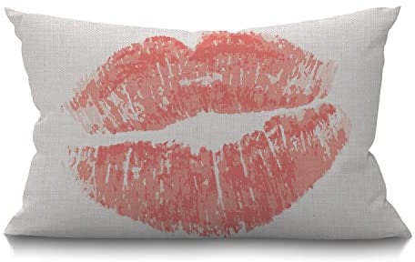 BGBDEIA Lip Cushion Cover 12x20 Inch White Rose Gold Glitter Pink Lipstick Girl Woman Mouth Rectangle Pillow Cases Home Decorative Cotton Linen Throw Pillow Cover for Bed Sofa 30 x 50 cm