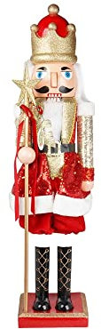 MAZZEO CHRISTMAS Schiaccianoci Decorativo Natalizio di Colore Rosso e Oro 80 cm, età: 3+