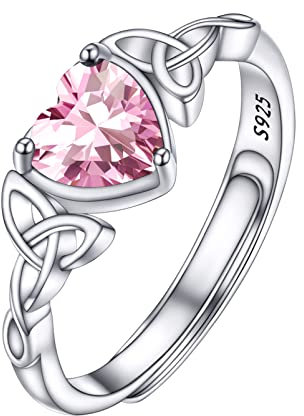PROSILVER Bague Celtique Femme Argent Orné de Tourmaline Rose Synthétique, Anneau d'anniversaire Ajustable