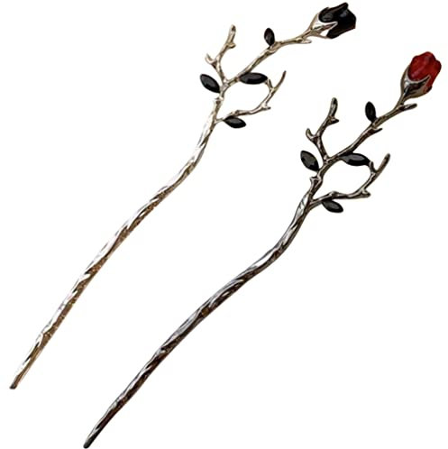 Rose Hair Stick 2Pcs Rose Metall Haarnadel Haar Essstäbchen Rose Haarschmuck Chinesische Haarstäbchen Für Brötchen