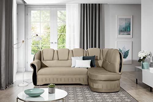 ALTDECOR Ecksofa rechts mit Schlaffunktion und Bettkasten mit Gasdruckfeder, Polstercouch in L-Form rechts angeordnet, rückenecht gepolstert, ideal als Gästebett - LORDY 243x180x112 cm Beige