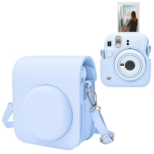 MUZIRI KINOKOO Fuji Mini 12 Housse de Protection pour Fuji Instax Mini 12 Instantanée Appareil Photo - en Cuir PU Sac avec Bandoulière Réglable - Bleu