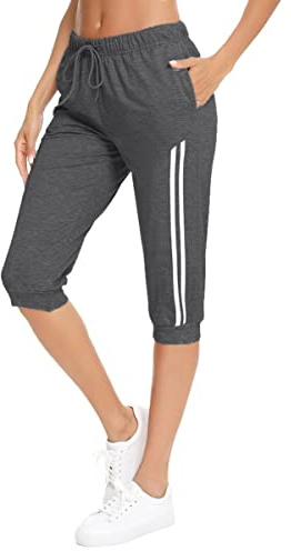 Jezonga Women's Joggers Pants Capri Cropped Sweatpants Trousers Soft Workout Gym Running Lounge Tracksuit Bottoms with Pockets (Dark Grey,S)