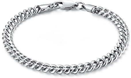 CASSIECA Armband Herren Edelstahl Panzerkette für Männer Jungen 5mm Cuban Link Armkette 21cm Hip Hop Rapper Modeschmuck Geschenk mit Schmuckkästchen