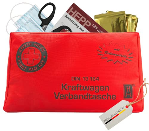 Verbandskasten neue Norm 2023 - original Hans Hepp Deutscher Erstausrüster seit 1965 - Sanikasten für Pkw 2023 mit Masken - erste Hilfe Set Auto 2023 nach neuer Norm DIN 13164