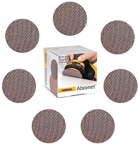 Mirka Abranet Netzschleifscheiben Ø 77mm Klett/Mix-Pack 5 von jeder Körnung 80, 120, 180, 240, 320, 400, 600/35 Stk/Für alle 77mm Exzenterschleifer und Schleifmaschinen