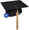 KEPI - Abschluss Hut, Doktorhut, Europäischer Hersteller, Graduation Hut im Universalgröße, Verstellbereich 54-61 cm, Quaste mit Datumsanhänger 2025, Abschlusshüte in 18 Farben - Golden
