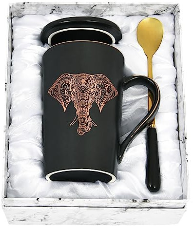 Joymaking Coffee Mug with Elephant 400ml Elephant Gift for Women Men Funny Gift Coffee Mug Perfect for Christmas, Birthday, Thanksgiving, Elephant-black